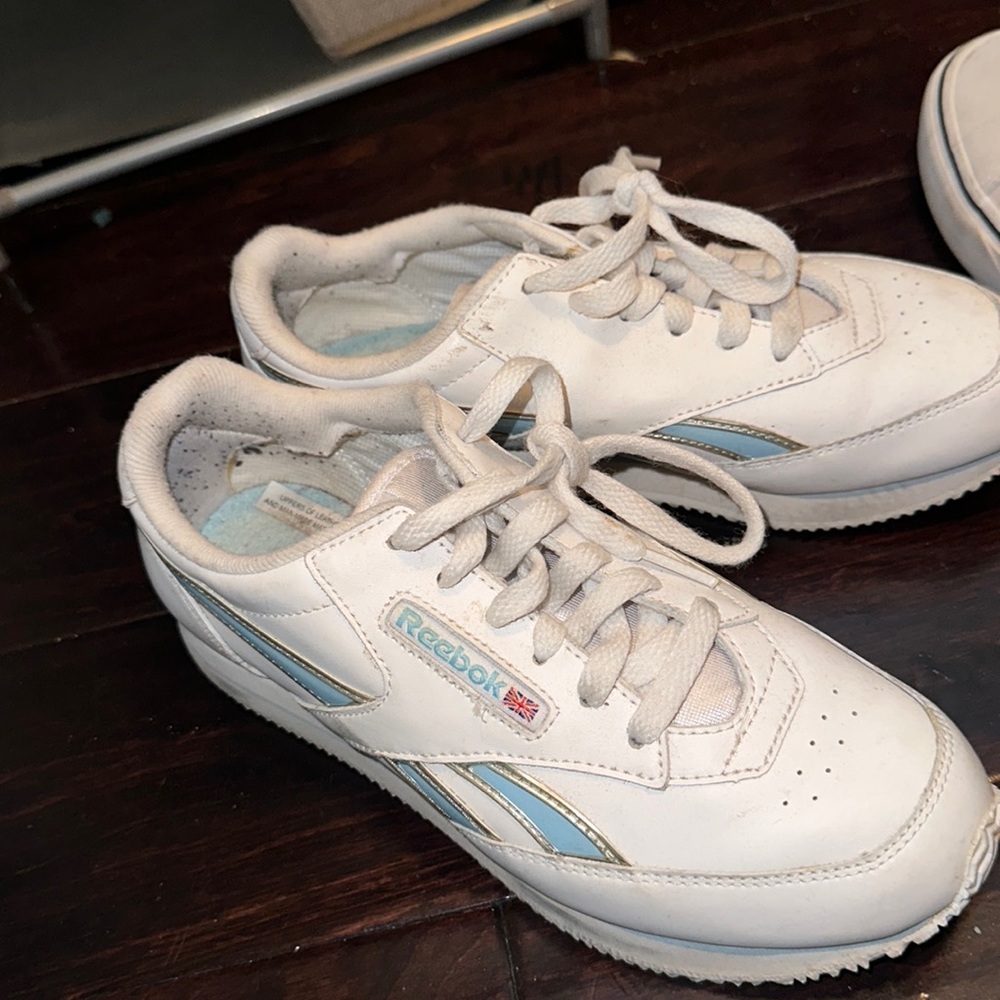 white and blue shoes